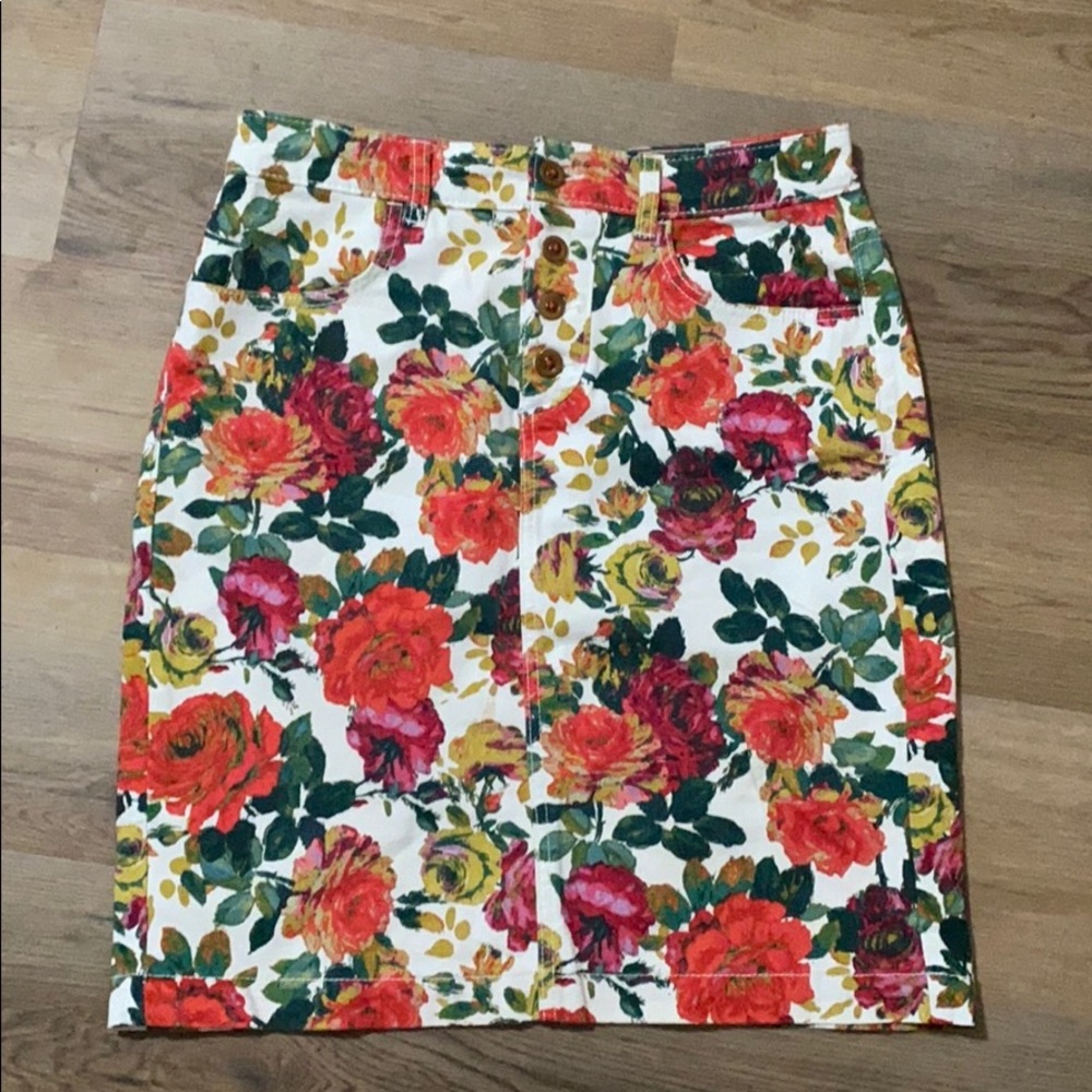 Anthropologie floral high waisted button fly skirt
